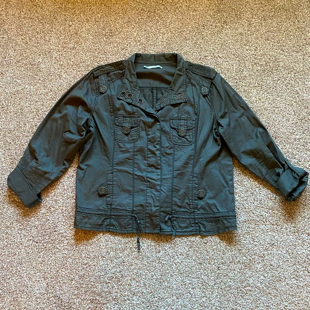 Maurice’s Utility Jacket, XXL, Army Green Snap Front Lightweight Cotton Grunge